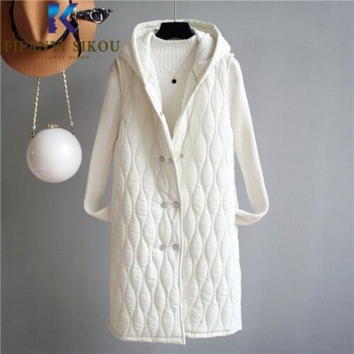Winter Jacket Women Down Cotton Vest Coat Fashion Double Breasted Sleeveless Jacket Hooded Vest Thick Warm Waistcoat 2020 New