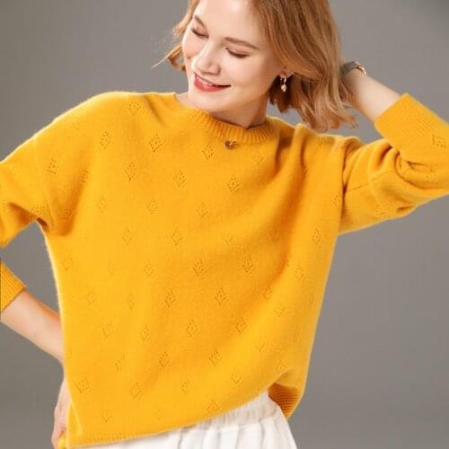 Womens pullover 2021 fall/winter new 100% wool sweater casual solid color cashmere sweater O-neck knitwear ladies tops thick