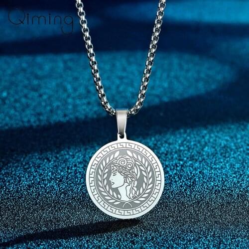 Athena The Goddess Of Wisdom Women Necklace Stainless Steel Jewelry Patron Saint Greek Mythology Pendant Necklace