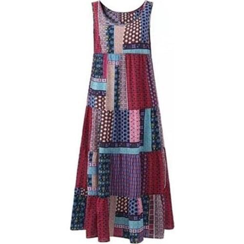 Bohe Dress 2020 Summer Women Dress Bohemian Print Ladies Robe Sleeveless Mid-Long Chiffon Dress European Vestidos Plus Size 5XL