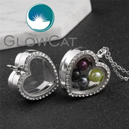 Heart Shaped Living Memory Photo For Floating Charms Glass Locket Pendant Necklaces Gifts For Women Jewelry Accessories