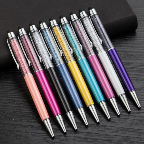 1pc Metal Shell Crystal Pen Diamond Ballpoint Pens Stationery Ballpen Stylus Pen Touch Pen Oily Black Refill School Supplies