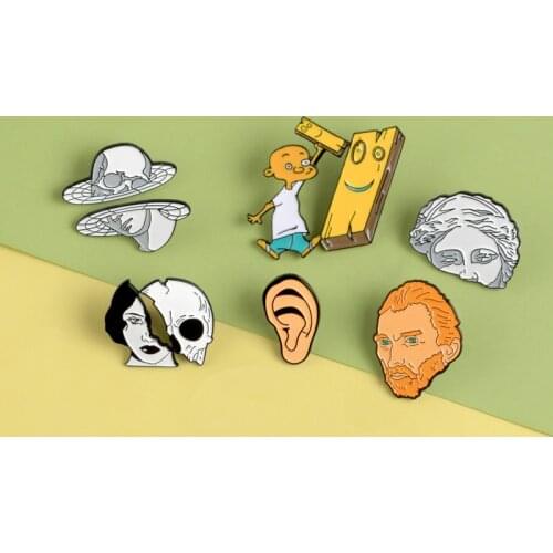 2pcs/set artistic pins Van Gogh ears Alice Half Skull Brooches Badges Bag Enamel pins Gifts For Couple Friends Jewelry wholesale