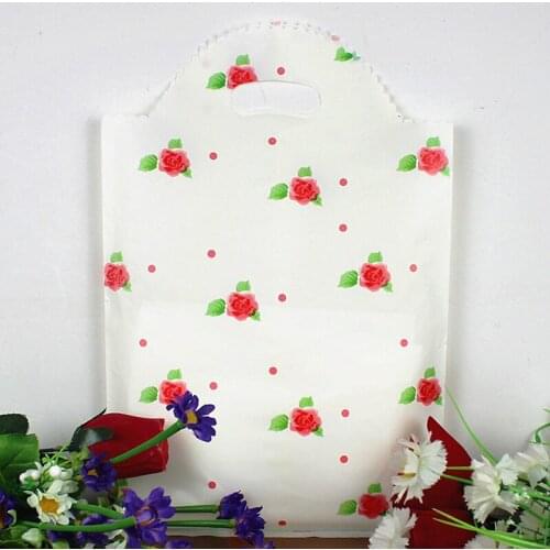 25x40cm 50pcs White Red Rose Thick Lace Handle Clothes Plastic Bags And Gift Bags Z319