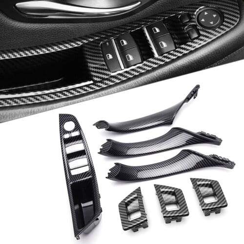 7pcs LHD Interior Window Lift Switch Panel Door Handle Trim For BMW F10 F11 F18 5 Series 2010-2016 Carbon Fiber Car Styling