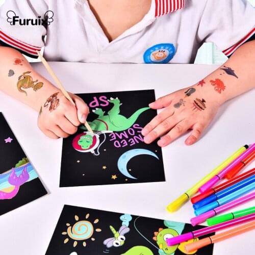 9Pcs Creative DIY Magic Colorful Drawing Paper Kit Cartoon Dinosaur Unicorn Drawing Board Educational Toys Kids Scratch Painting