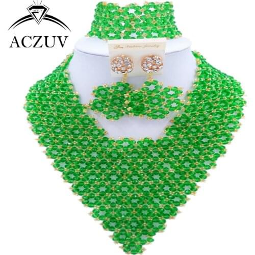 ACZUV Brand Green African Jewelry Set for Women Nigerian Wedding Beads Bridal Jewelry Sets AJ007