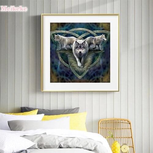 Three Wolves Animal 5D DIY Full Round Drill Diamond Painting Handmade Rhinestones Mosaic Wall Craft Kits Gift Home Decor