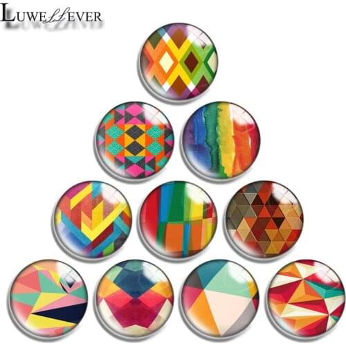 12mm 14mm 16mm 20mm 25mm 30mm 628 Colorful Geometry Mix Round Glass Cabochon Jewelry Finding 18mm Snap Button Charm Bracelet
