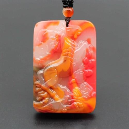 Color Jade Horse Pendant Necklace Chinese Carved Natural Charm Jadeite Jewelry Amulet Fashion Accessories for Men Women Gifts