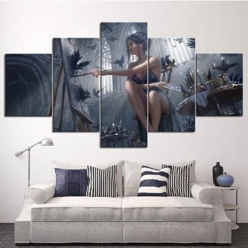 Home Decor 5 Panels Ghost Blade Anime Smoke Modular Pictures for Living Room Poster Wall Art Canvas Painitngs