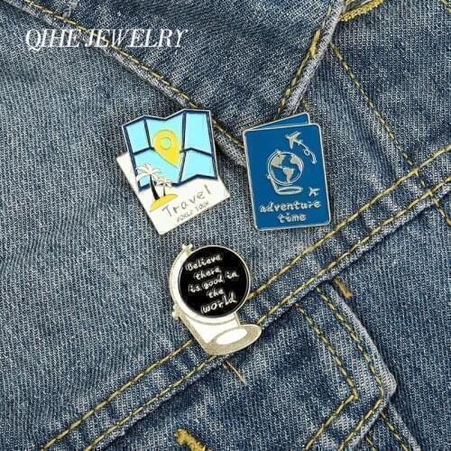 Travel Enamel Lapel Pins Globe Map Travelling Guideline Brooches Badges Fashion Pins Gifts for Friends Pins Jewelry Wholesale