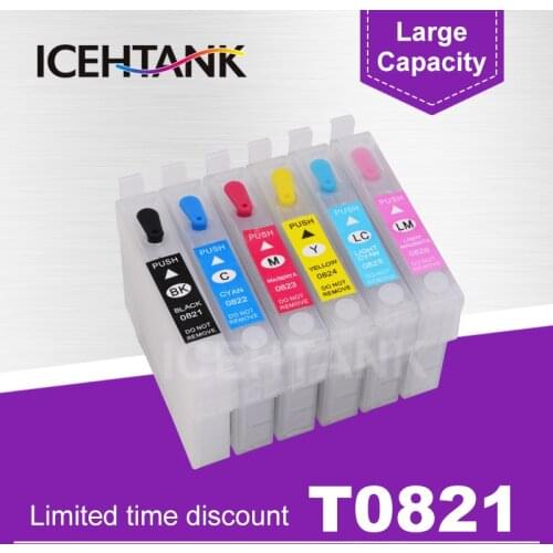ICEHTANK T0821 Refill Ink Cartridge For Epson For Epson Stylus Photo R270 R290 R390 RX590 RX610 RX690 TX659 Printer