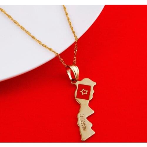 Maroc Map Pendant Necklace Moroccan Gold Color Jewelry Morocco Women Girl Map Pendant