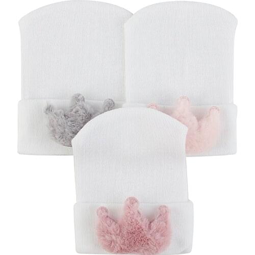 Lovely Kids Crochet Knitted Plush Crown Beanie Boys Girls Hat Cotton Caps Toddler Babies Leisure Bonnet Hats Skullies&Beanies