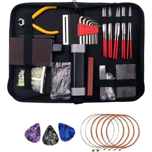 Guitar Tool Kit Repairing Maintenance Tools String Organizer Stringed Ruler Gauge Measuring Tool Hex Wrench Set Files Fin