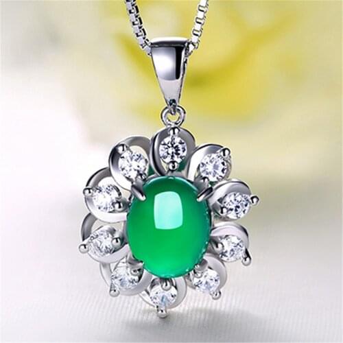 Natural Green Jade Chalcedony Round Pendant 925 Silver Necklace Chinese Hand-Carved Charm Jewelry Fashion Amulet Gifts for Women