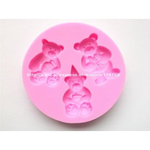 New! Free Shipping 3-Bear Shaped Silicone Mold Cake Decoration Fondant Cake 3D Food Grade Silicone Mould 192