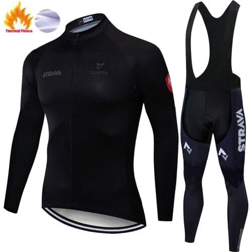 New STRAVA Men Winter ropa de ciclismo hombre 2020 Bike Jersey Set Long Sleeve Cycling Jersey 20D Gel Pad Bike bib Pants Suit
