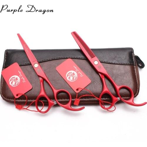 6" Purple Dragon JP Stainless Red Dog Shears Straight Scissors Thinning Shears Professional Pet Scissors Grooming Scissors Z1023