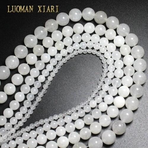 Wholesale Natural White Jadee Stone Round Beads For Jewelry Making DIY Bracelet Necklace Bracelet 4/ 6/8/10/ 12 mm Strand 15.5