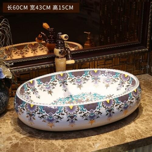 Oval Europe style chinese washbasin sink Jingdezhen Art Counter Top ceramic bathroom sink bathroom sink art basin