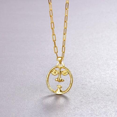 2021 Simple Special Design Nostalgic Vintage Hollow Personality Funny Face S925 Silver Necklace Plated 18k Gold