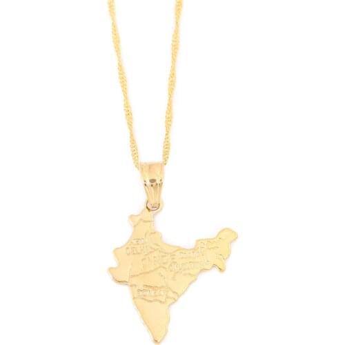 The Republic Of India Map Pendant Necklaces Women Girl Gold Color Hindu Map Jewelry