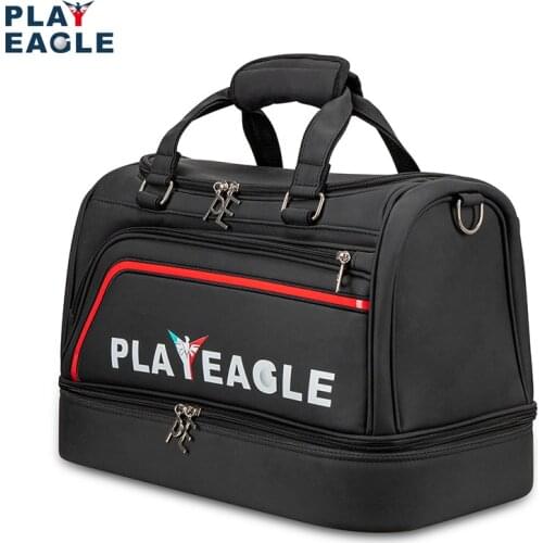 PLAYEAGLE Large Capacity Golf Clothing & Shoes Boston Bag with Long Strap/Hand-holding Waterproof Matte PU Travel Duffle Bag