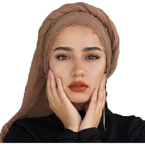 2019 NEW women bubble plain Crinkle Instant Hijab Under Scarf Cotton Linen Muslim wrap and shawl Islam Turban Female Headscarves