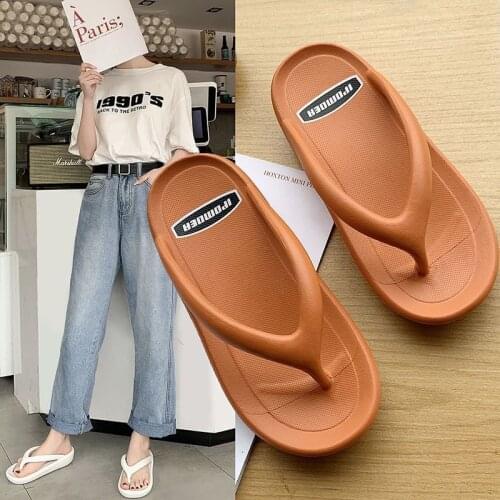 Casual Womens Leather Flip Flops Summer New Round Head Ladies White Beach Shoes Non Slip Chunky Black Slippers Woman