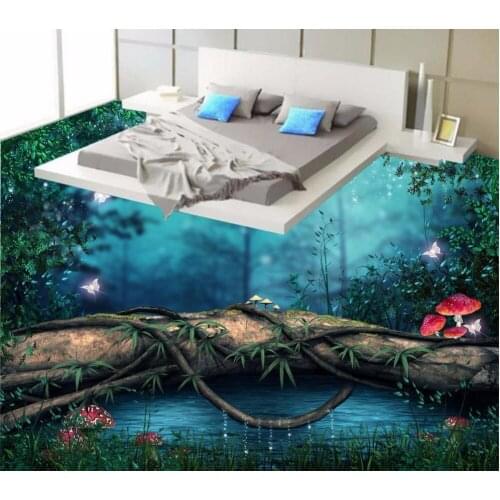 Modern Sticker 3D Floor Painted Forest Single Wooden Bridge 3D Flooring PVC Wall Paper Self-adhesive Floor Mural