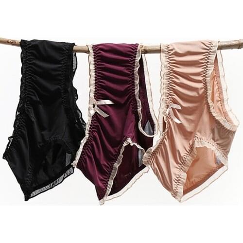 3Pcs/lot Thin Soft Sweet High elasticity Sexy Lace Lingeries Ruffle Milk Silk Underwears Women Panties Plus Size 5XL Briefs