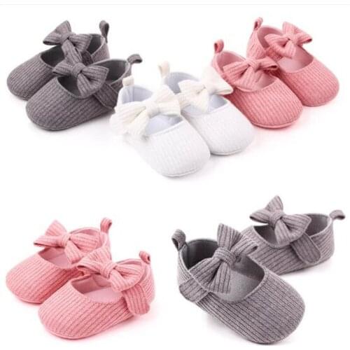 Cute Bowknot Baby Shoes Infants Girls Princess Shoes Soft Sole Kids Casual Shoes Knitted Breathable Newborn First Walkers