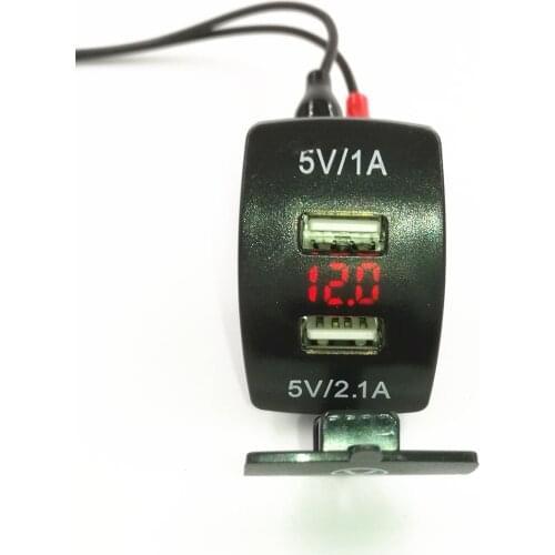 Waterproof 12V-24V Mini Micro Dual USB Plug Car Motorcycle Cigarette Lighter Socket Car Charger LED Digital Voltmeter Meter(6.8)