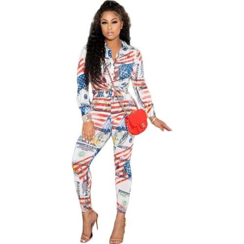 2 Piece Set Spring Autumn Women Long Sleeve Sexy Print Shirt Blouse Top And Pants Sets Outfits Tight Fashion Vintage Streetwear