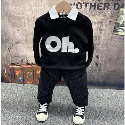 Winter boys Clothing Sets boy Cotton casual childrens wear Baby Boys Thick plush knit sweater+ Plush pants 2 Pcs Clothes Set