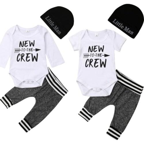 3Pcs Newborn Baby Boys Clothes Sets Cotton Casual Long Sleeve Bodysuits Top + Pants Leggings Hats Summer Autumn Baby Outfits