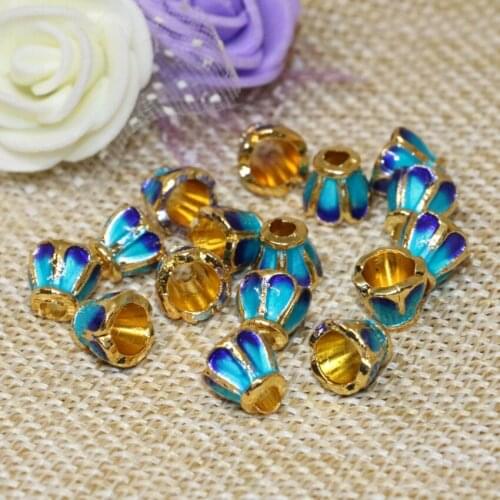 7mm 5pcs blue enamel gold-color cloisonne accessories spacers beads caps wholesale price jewelry making B2476