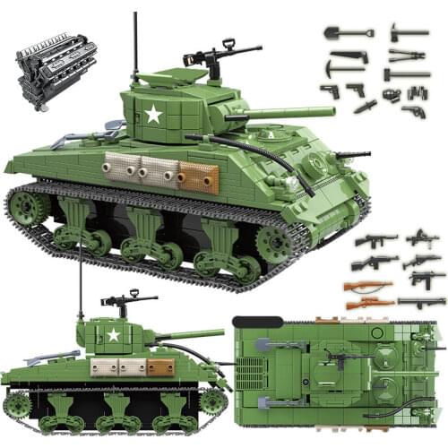 726PCS Military US Sherman M4A1 Tank Building Blocks WW2 Tank City Children Police Soldier Weapon Bricks Kids DIY Toys Gifts