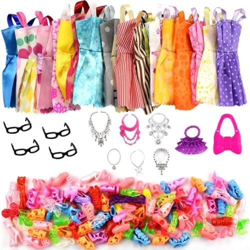 Random 32 Item/Set Doll Accessories for Barbie Doll Shoes Boots Mini Dress Handbags Necklace Glasses Doll Clothes Children Toy