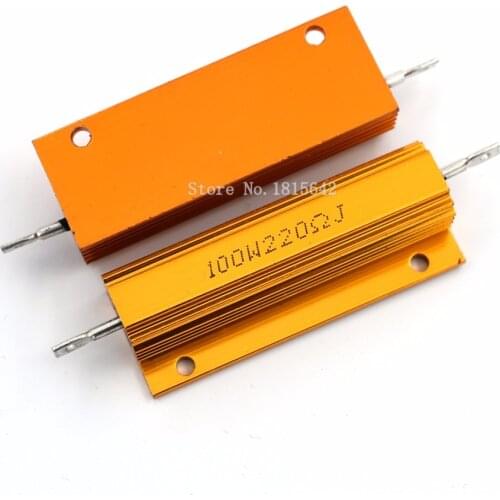 RX24 100W 220R 220RJ Metal Shell Aluminium Gold Resistor High Power Resistance Golden Heat Sink Resistor 100 Watt 220 ohm