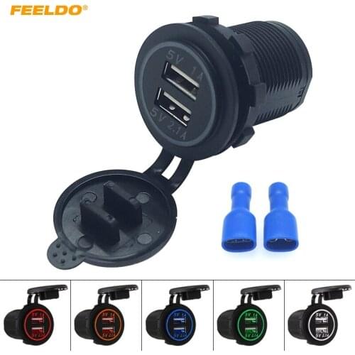 10Pcs Car Dual USB Charger Power Socket Adapter With 5-Color LED Light 5V 3.1A for Motorcycle Auto Truck Boat Cigarette Lighter