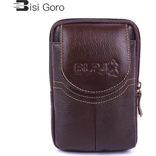BISI GORO Fashion Multi-function Phone Coin Card Unisex Small Waist Bag Cow Leather Waistpack Purse Porta Tarjetas Outdoor Pack