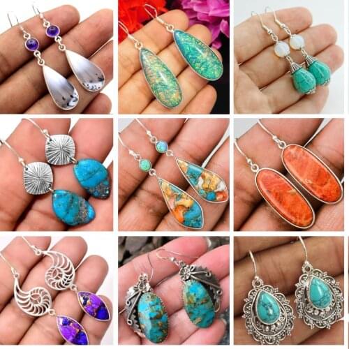 Bohemia Vintage Long Drop Earring For Women Boho Jewelry Ethnic Natural Blue Turquoises Stone Earrings Pendientes Z5C257