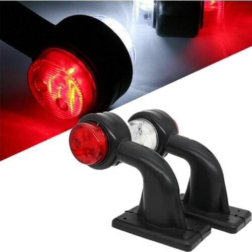 2PCS 10-30V 2 LED Truck Side Marker Lights Elbow Outline Rear Lamp Red White for Trailer Lorry Waterproof Elbow Marker Light