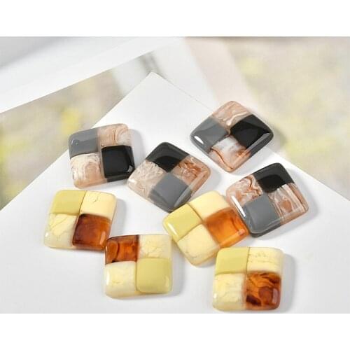 Handmade 20mm Geometric square shape 30pcs/lot resin flatback fashion beads diy jewelry stud earrings pendants accessory