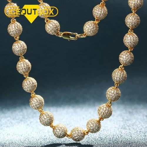 10mm AAA Cubic Zircon Bead Chain Ball Necklace For Women Mens Hip Hop Jewelry Full Of Crystal Link Necklaces Unisex Long Chain