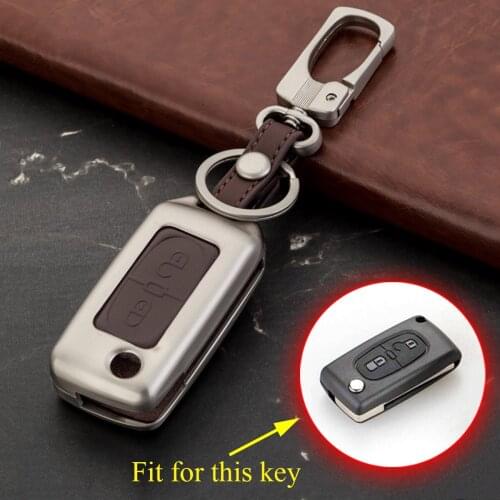 2 Buttons Key Bag Keyfob Chain Cover Trim Fit For Peugeot 207 307 308 407 Parts Alloy Key Fob Case Shell Box Ring Accessories