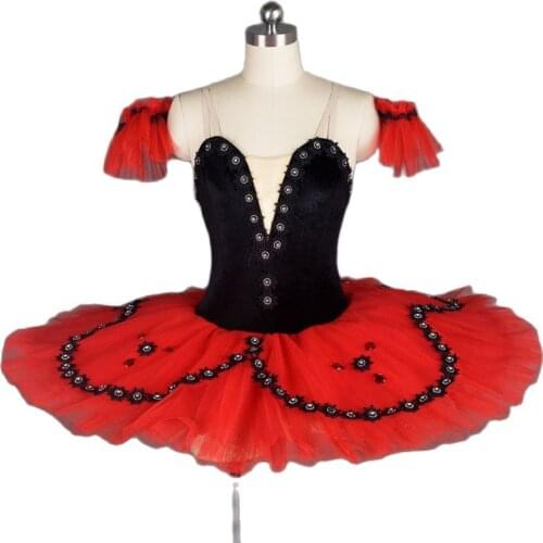 Black Velvet Bodice with Red Tulle Pre-professional Ballet Tutu Girl & Women Ballet Tutu Ballerina Dance Costumes